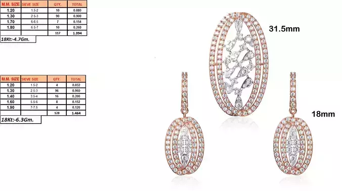 Oval Shaped Pendant and Earrings With Diamonds 14