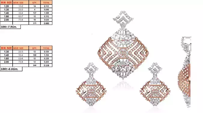 Square Shaped Pendant and Earrings With Diamonds 1