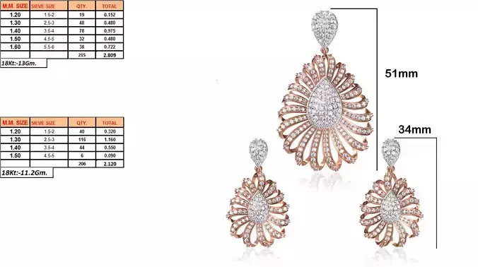 Drop Shaped Pendant and Earrings With Diamonds 17