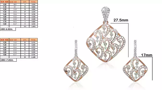 Square Shaped Pendant and Earrings With Diamonds 2