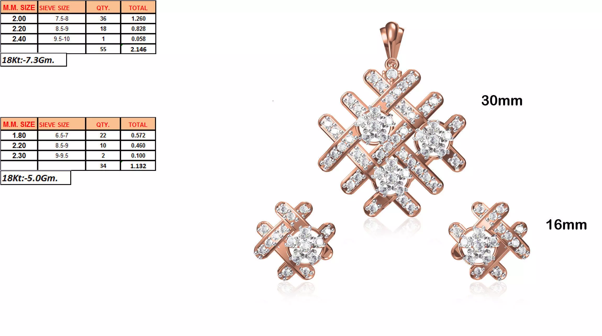 Criss Cross Shaped Pendant and Earrings With Diamonds 3D print model_0