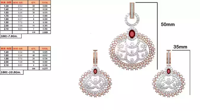 Oval Shaped Pendant and Earrings With Ruby