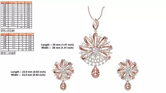 Flower Shaped Rose Gold Pendant With Diamonds