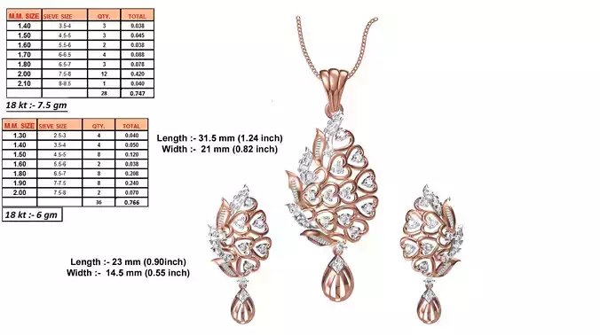 Drop Shaped Rose Gold Pendant With Diamonds 1