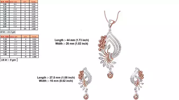 Mango Shaped Rose Gold Pendant With Diamonds