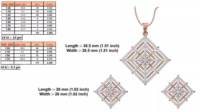 Square Shaped Rose Gold Pendant With Diamonds