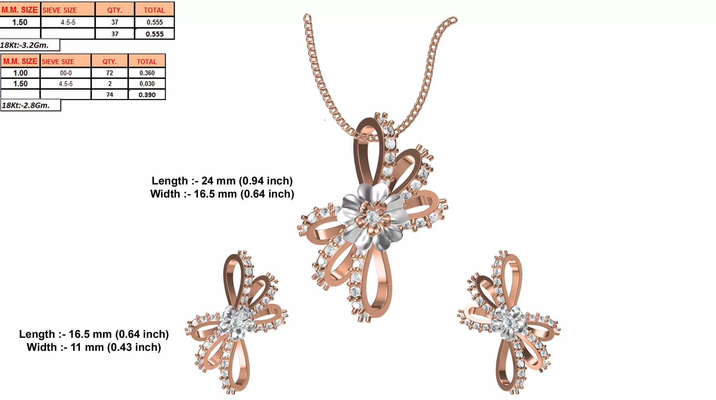 Butterfly Shaped Rose Gold Pendant With Diamonds 3D print model_0