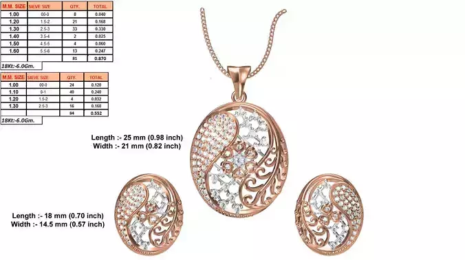 Oval Shaped Rose Gold Pendant With Diamonds 3