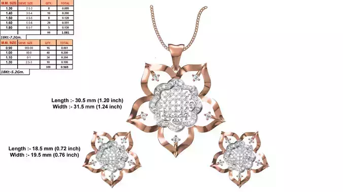 Flower Shaped Pendant and Earrings With Diamonds 32