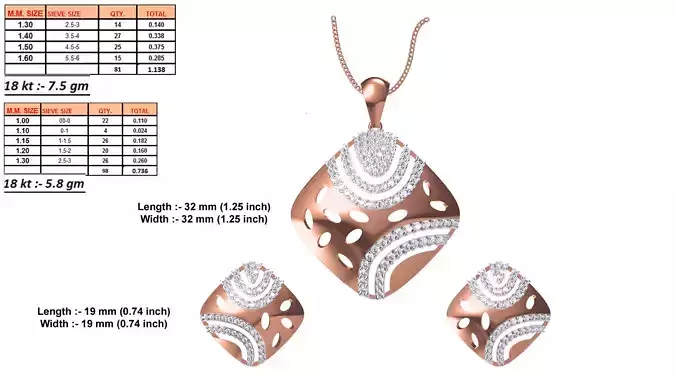 Squircle Shaped Rose Gold Pendant With Diamonds 1