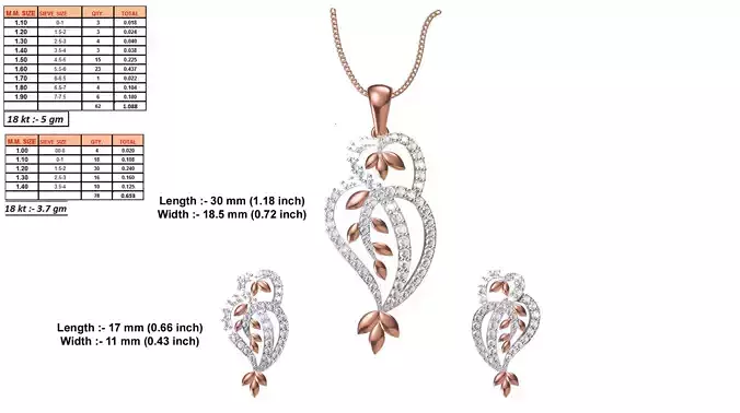 Leaf Shaped Rose Gold Pendant With Diamonds 4