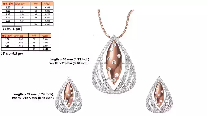 Drop Shaped Rose Gold Pendant With Diamonds 7