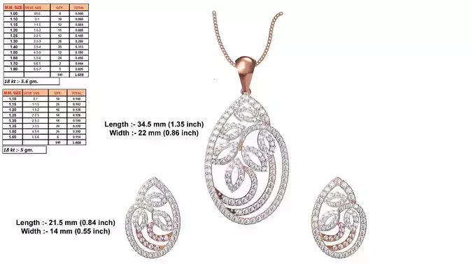 Drop Shaped Rose Gold Pendant With Diamonds 8