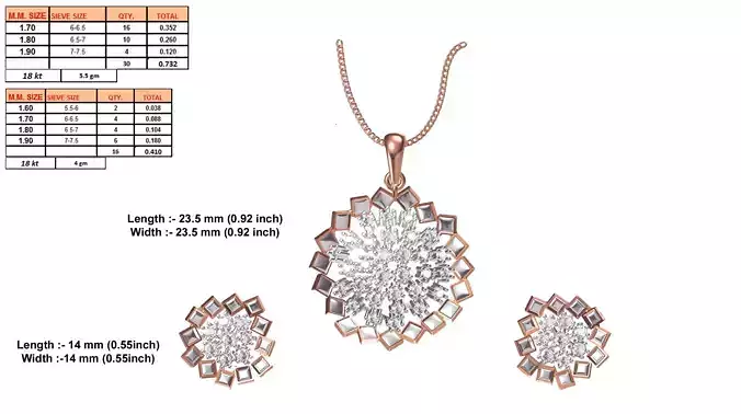 Flower Shaped Rose Gold Pendant With Diamonds 8