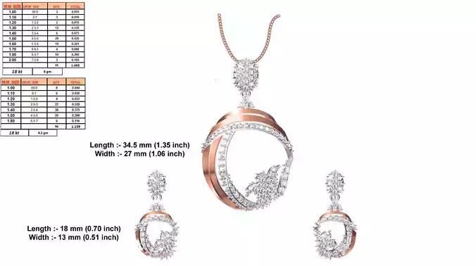 Drop Shaped Rose Gold Pendant With Diamonds 9