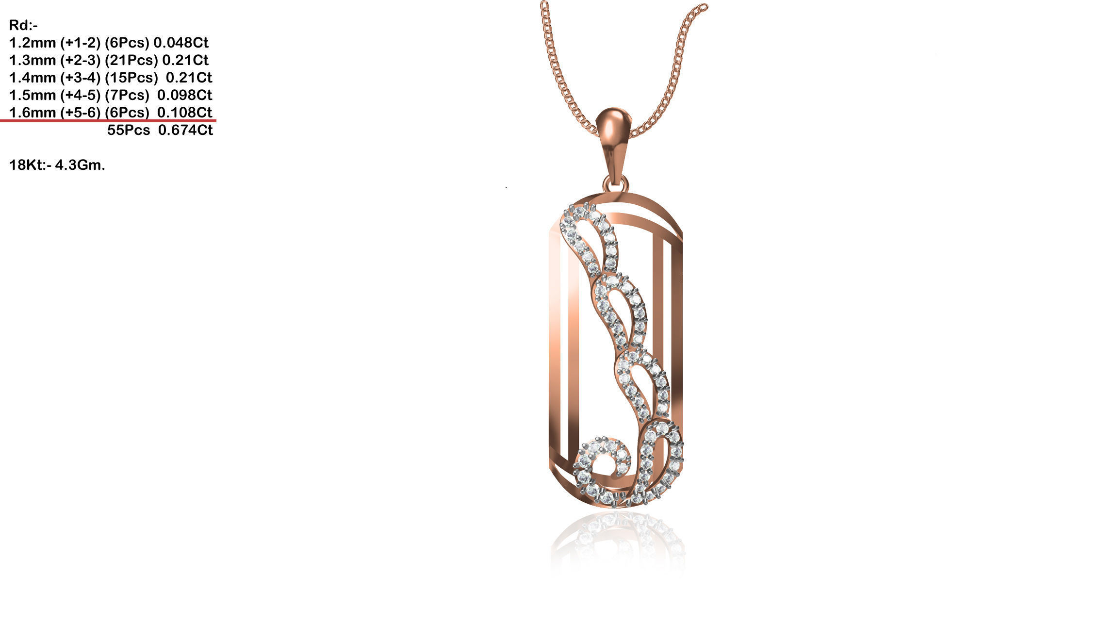 Capsule Shaped Rose Gold Pendant With Diamonds 3D print model_1