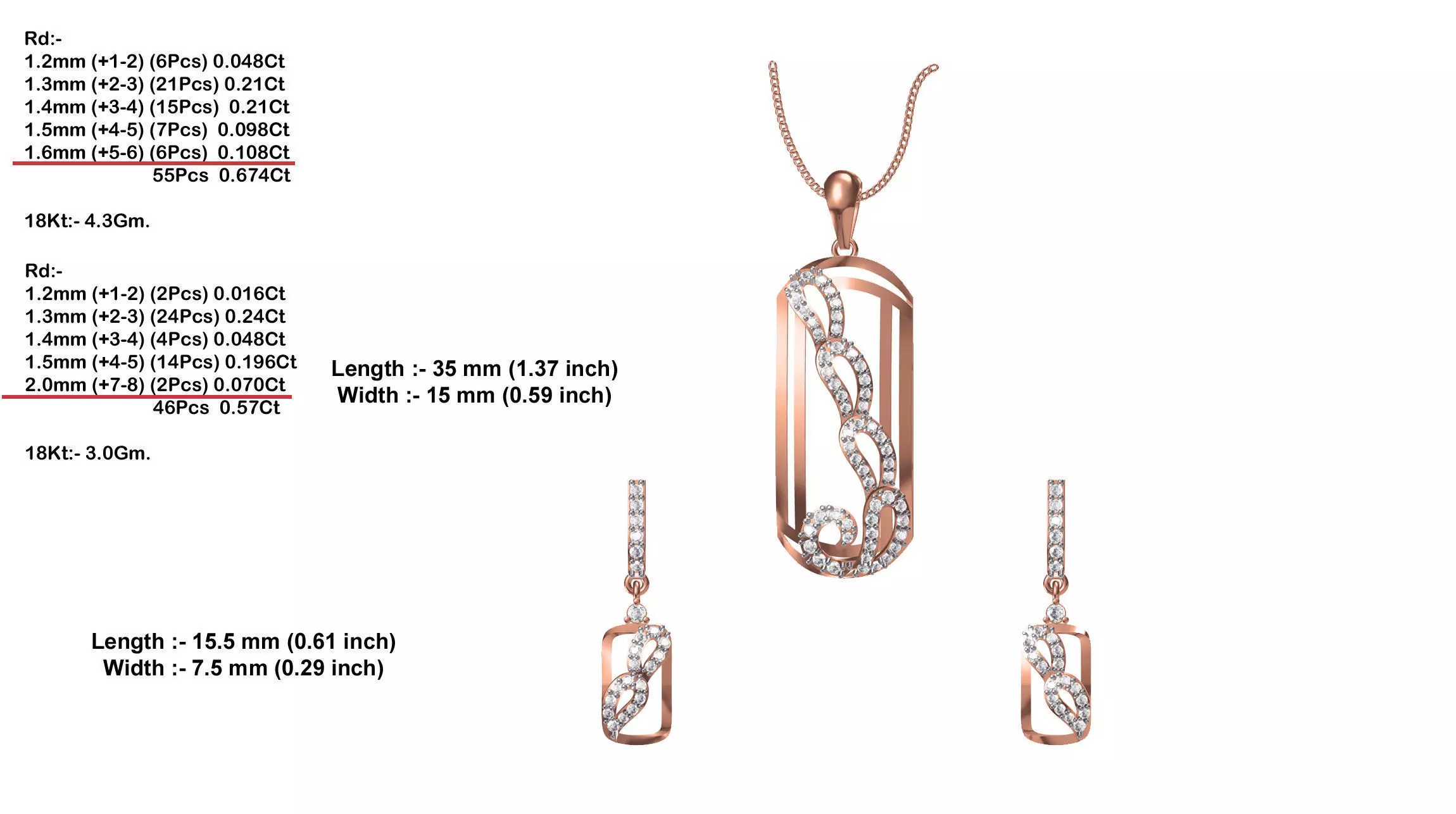 Capsule Shaped Rose Gold Pendant With Diamonds 3D print model_0