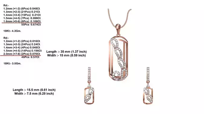 Capsule Shaped Rose Gold Pendant With Diamonds 3D print model