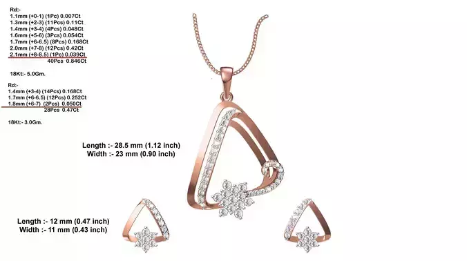 Triangle Shaped Pendant And Earrings With Diamonds