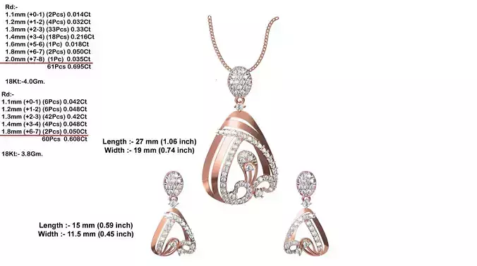 Triangle Shaped Rose Gold Pendant With Diamonds