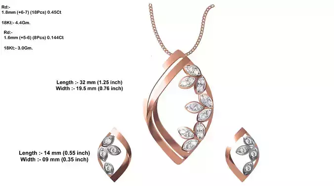 Marquise Shaped Rose Gold Pendant With Diamonds 3
