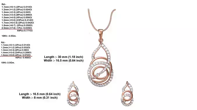 Spiral Shaped Pendant And Earrings With Diamonds