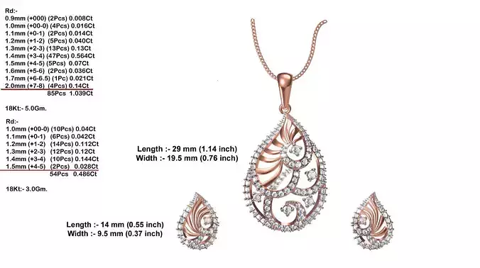 Drop Shaped Rose Gold Pendant With Diamonds 12