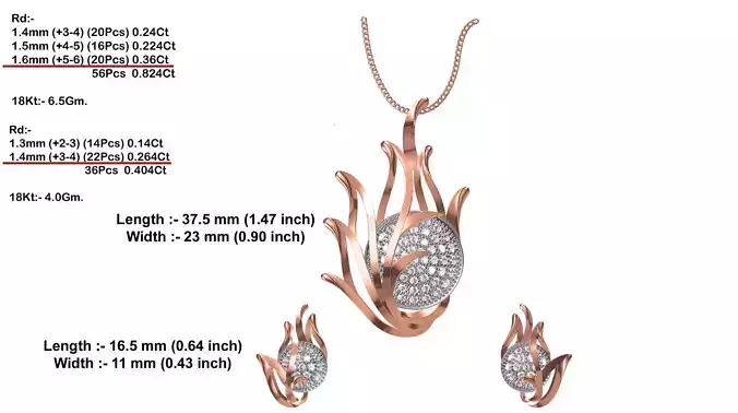 Floral Pendant And Earrings With Diamonds 8