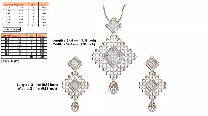 Square Shaped Pendant And Earrings With Diamonds 1