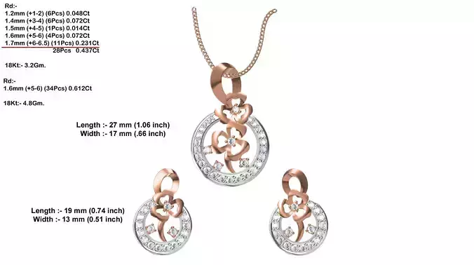 Round Shaped Pendant And Earrings With Diamonds 7