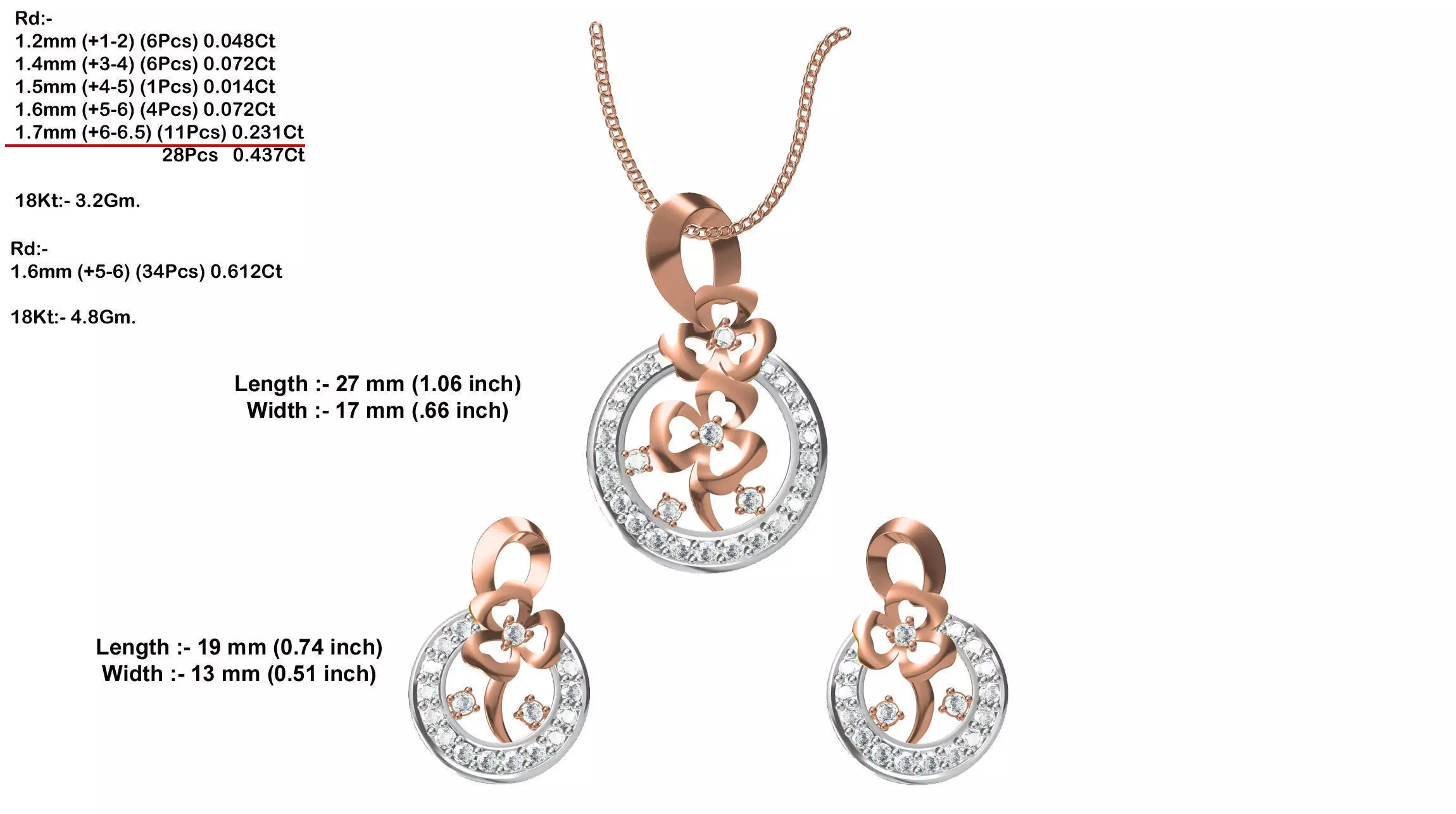 Round Shaped Pendant And Earrings With Diamonds 7 3D print model_0