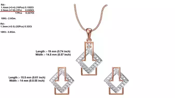 Square Multi Metal Pendant With Diamonds