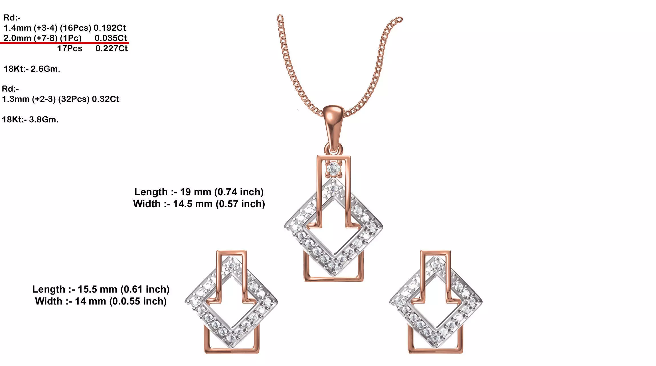 Square Multi Metal Pendant With Diamonds 3D print model