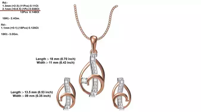 Drop Shaped Multi Metal Pendant With Diamonds 3D print model