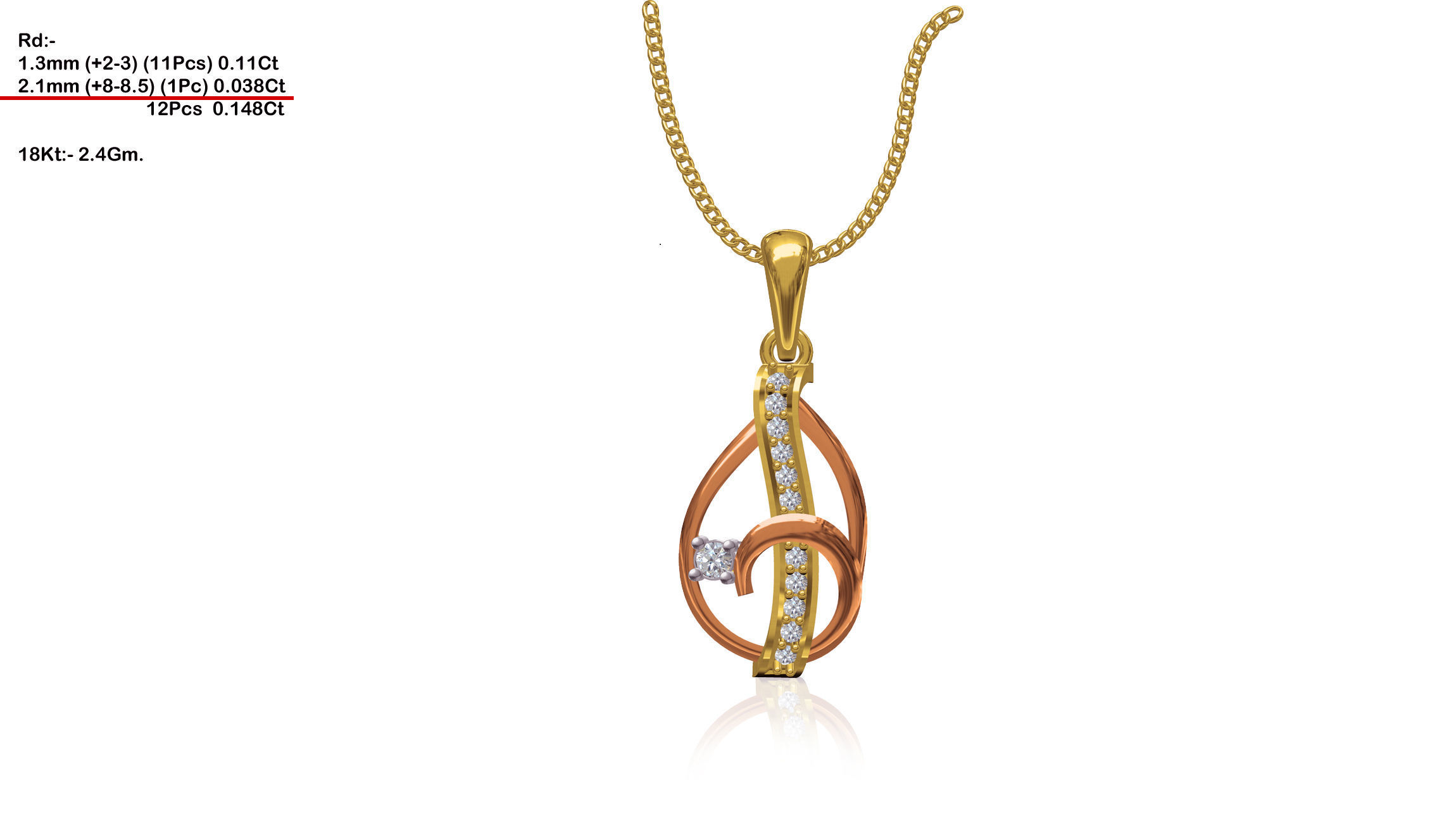 Drop Shaped Multi Metal Pendant With Diamonds 3D print model_1