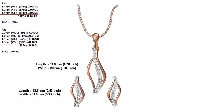 Leaf Shaped Pendant And Earrings With Diamonds