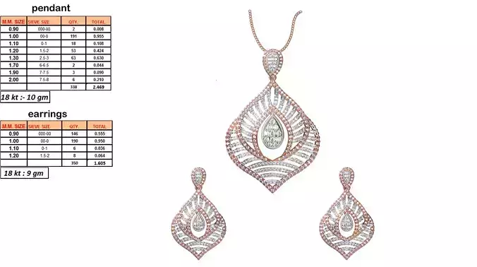 Marquise Shaped Pendant And Earrings With Diamonds 3