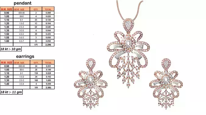 Floral Pendant And Earrings With Diamonds 9