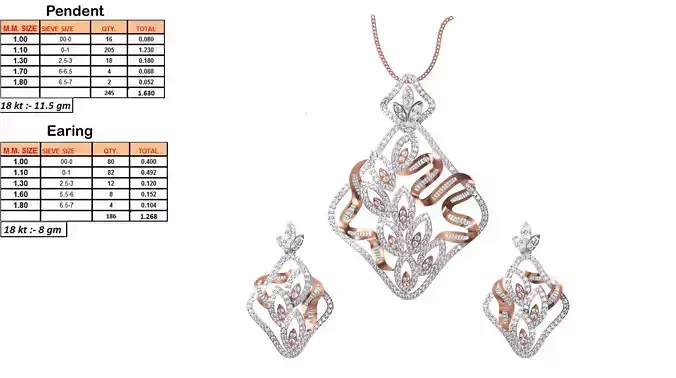 Rhombus Shaped Pendant and Earrings With Diamonds 4