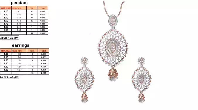 Marquise Shaped Pendant and Earrings With Diamonds 10