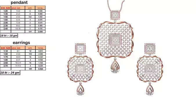 Squircle Shaped Pendant and Earrings With Diamonds 2