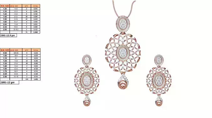 Oval Shaped Pendant and Earrings With Diamonds 17