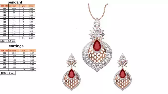 Marquise Shaped Jewellery Set With Ruby
