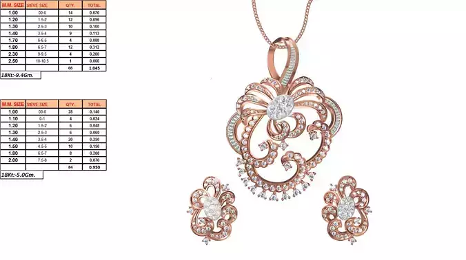 Flower Shaped Pendant and Earrings With Diamonds 33