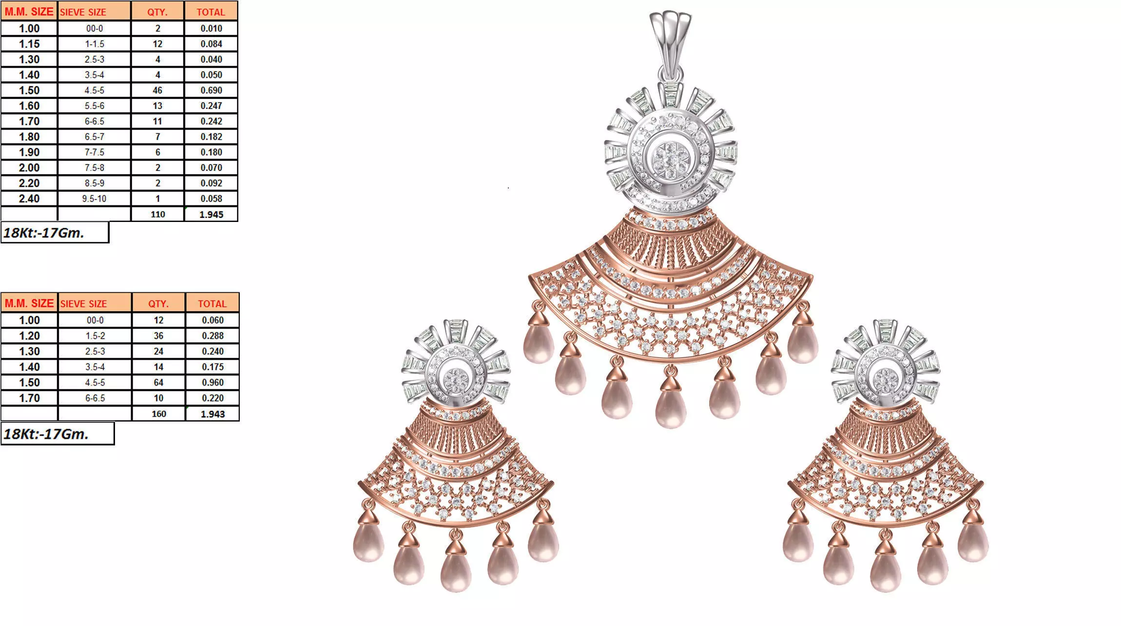 Bell Shaped Pendant and Earrings With Pearl 3D print model_0