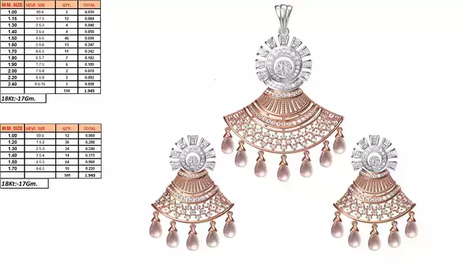 Bell Shaped Pendant and Earrings With Pearl 3D print model