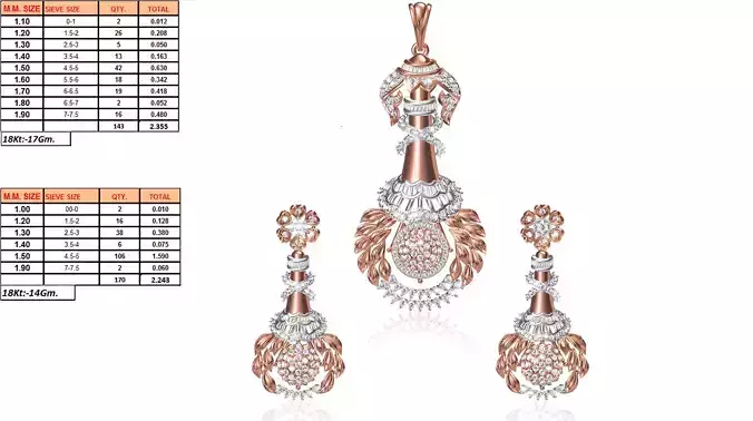 Vase Shaped Pendant and Earrings With Diamonds 1