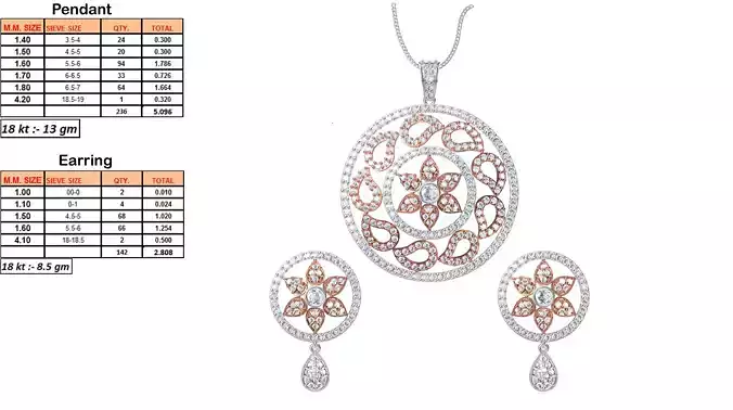 Round Shaped Pendant and Earrings With Diamonds 23