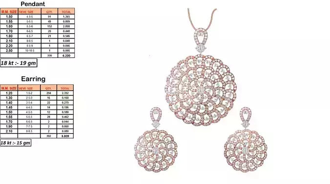 Flower Shaped Pendant and Earrings With Diamonds 34