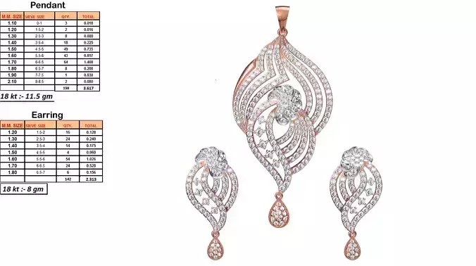 Marquise Shaped Pendant and Earrings With Diamonds 11